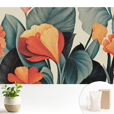 Tapeta do obývačky s harmonickým vzorom exotických kvetov