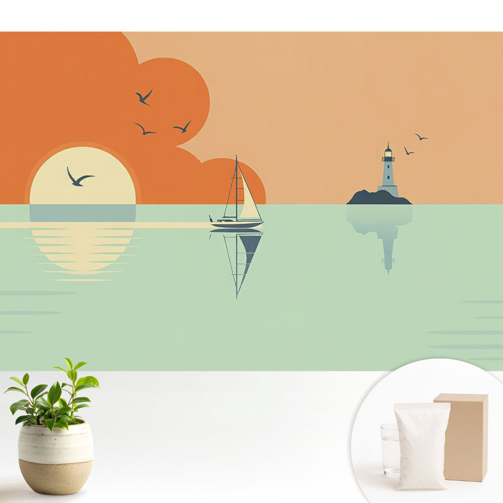 Luxusná tapeta Plachetnica a maják na pozadí východu slnka