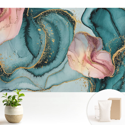 Luxusná tapeta s abstraktným vzorom zelených a ružových vln