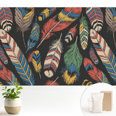 Tapeta na stenu s motívom farebných pierok v boho štýle