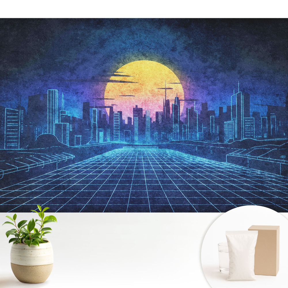 Tapeta do obývačky Západ slnka vo futuristickom meste