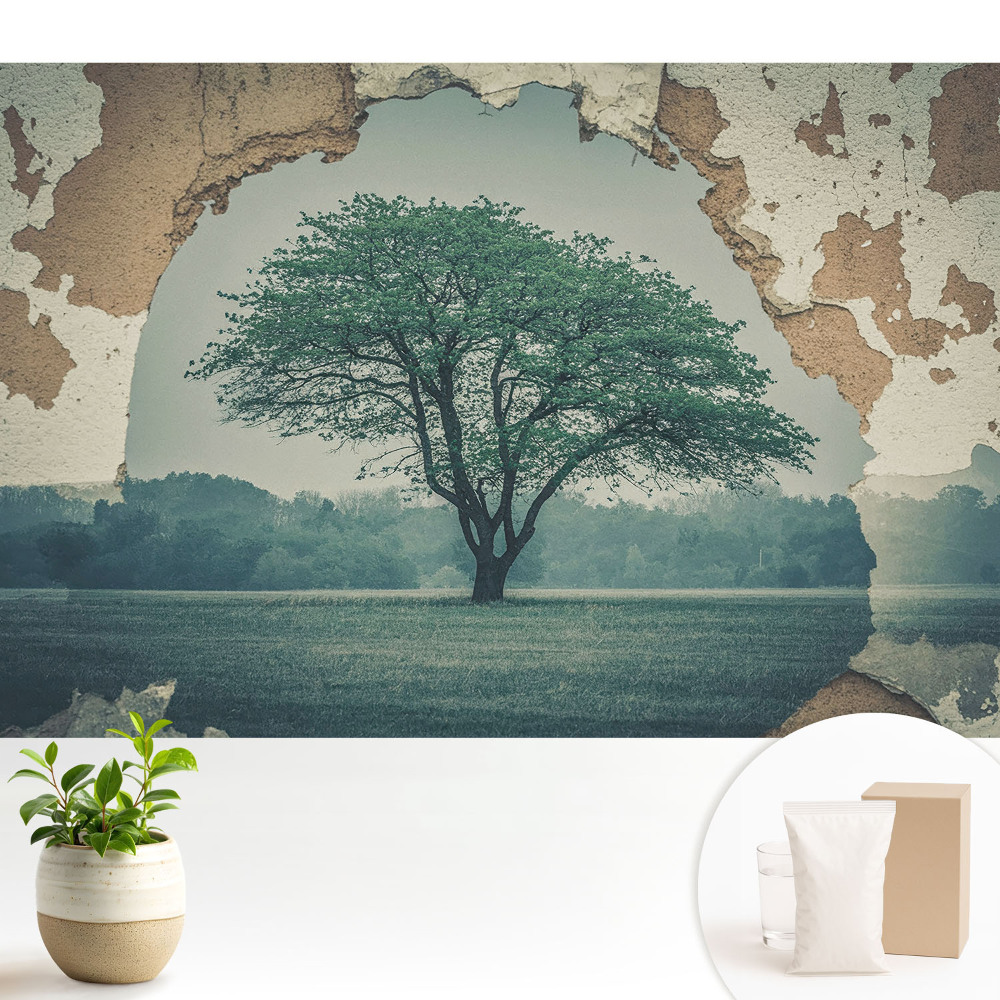 Tapeta do obývačky Nostalgický motív stromu na pozadí starej steny