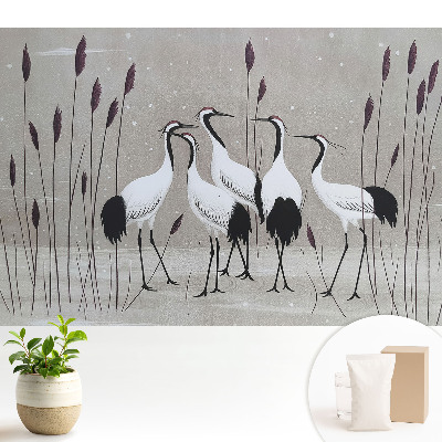 Tapeta do obývačky s motívom žeriavov medzi trstinou