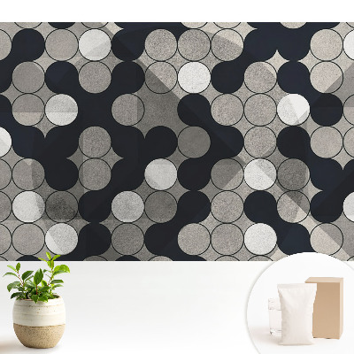 Tapeta do obývačky s motívom geometrických kruhov v kontrastných odtieňoch