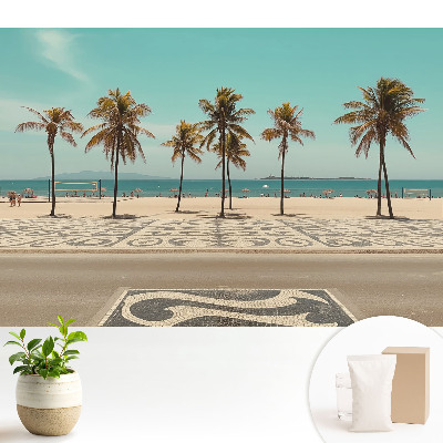 Tapeta na stenu s motívom tropickej pláže s palmami a oceánom