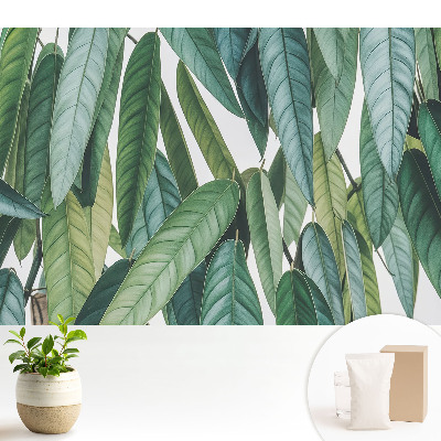 Tapeta do obývačky so vzorom zelených listov v minimalistickom štýle