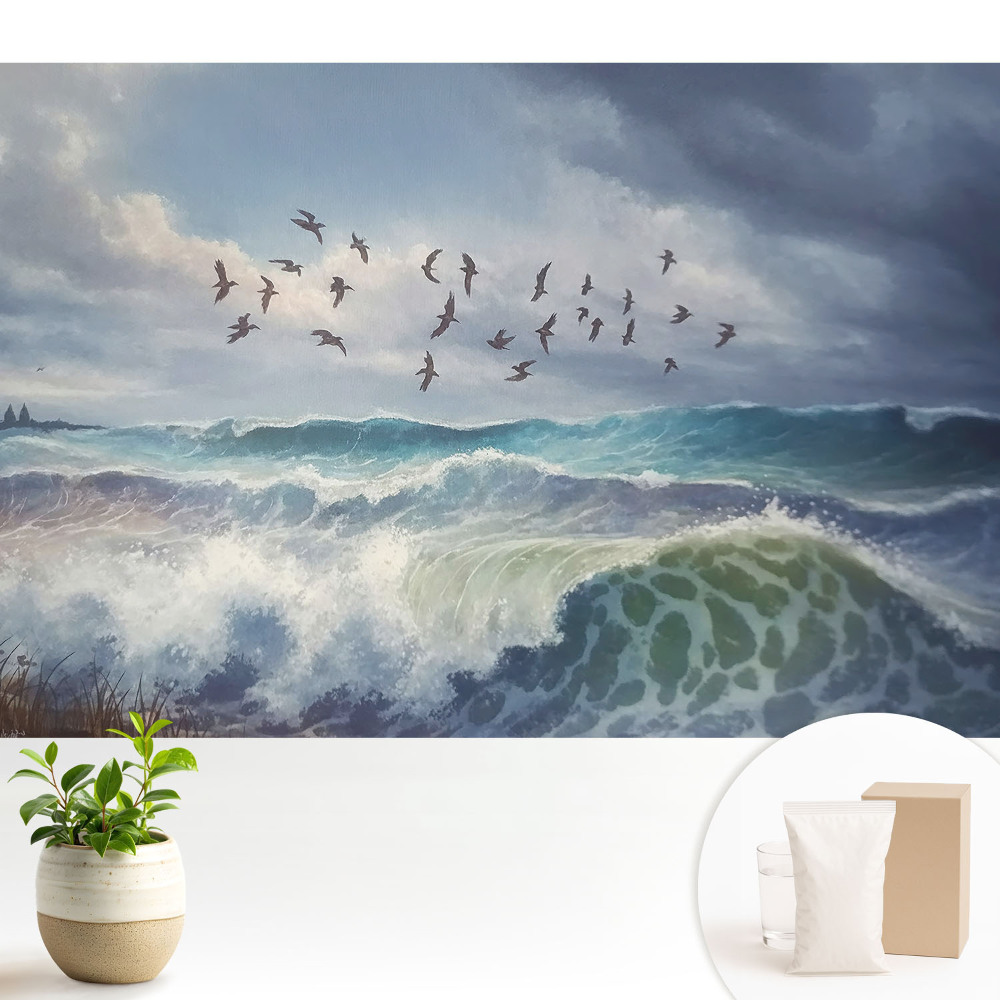 Tapeta do obývačky Skupina vtákov morských vĺn