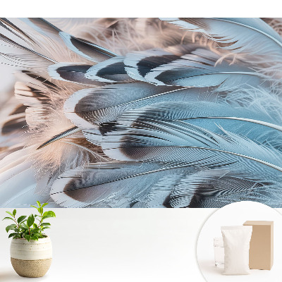 Tapeta do obývačky s motívom modrého peria a harmonickými vzormi