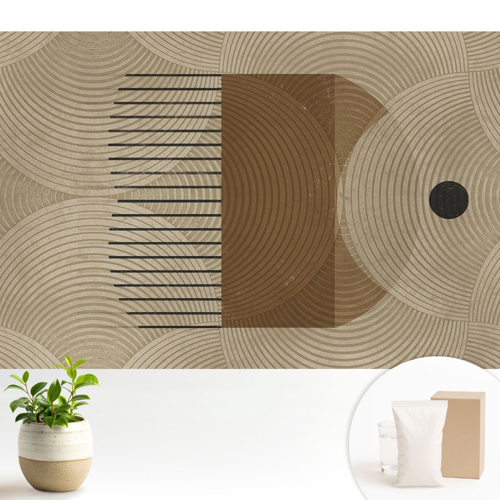 Tapeta do obývačky Geometrické kruhy a čiary v teplých odtieňoch