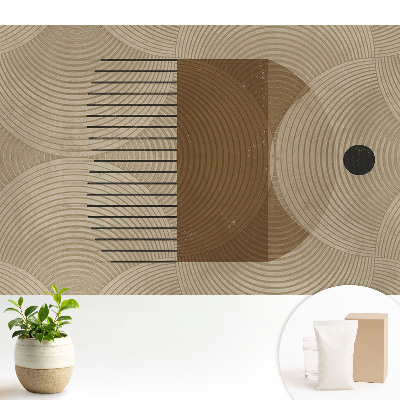 Tapeta do obývačky s geometrickými kruhmi a čiarami v teplých odtieňoch