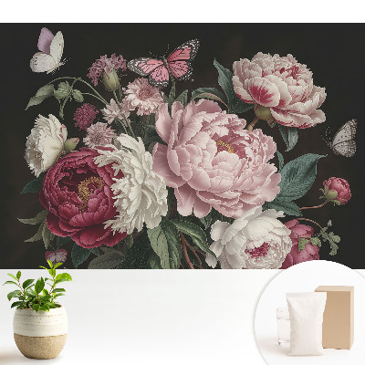 Luxusná tapeta Romantické pivonky a motýle