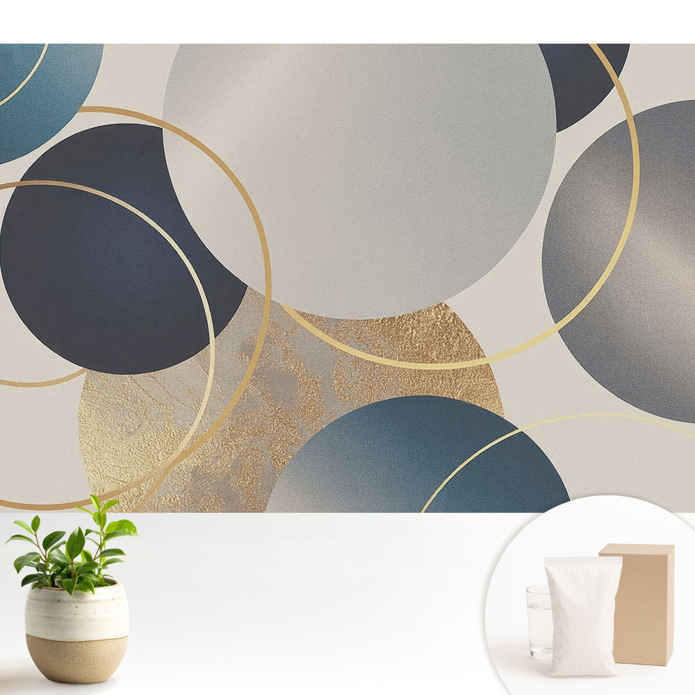 Tapeta na stenu Geometrické kruhové motívy v šedo-modrých tónoch.