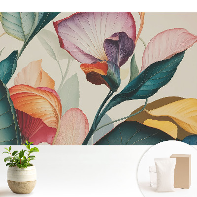 Luxusná tapeta s farebnou kvetinovou kompozíciou z listov a kvetov