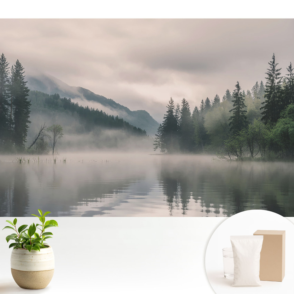Tapeta do obývačky Hmla nad jazerom medzi horami