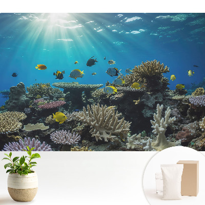 Tapeta s motívom podvodných koralov a farebných rýb do obývačky