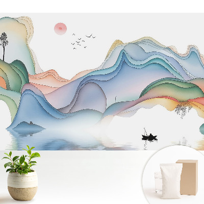 Tapeta do obývačky Pastelová krajina so zvlnenými horami