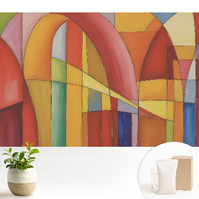Tapeta do obývačky s farebnými geometrickými oblúkmi