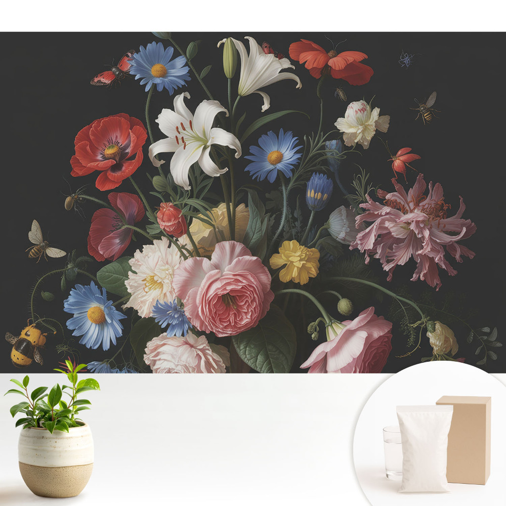 Tapeta na stenu Klasická kvetinová kytica s hmyzom