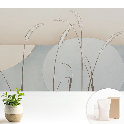 Tapeta s jemným prírodným motívom krajiny s kruhmi a trávami