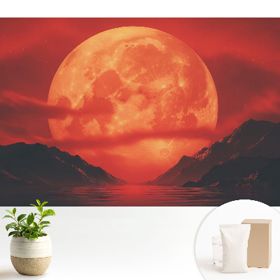 Tapeta na stenu s motívom mesiaca nad horami v intenzívnych farbách