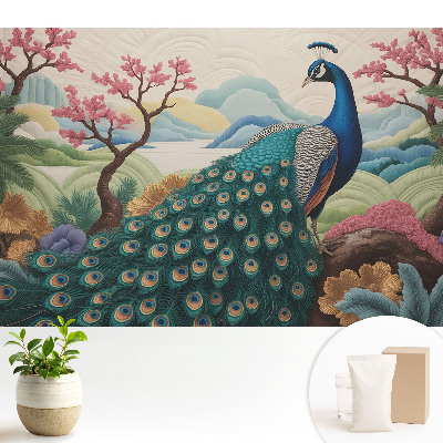 Tapeta Exotický páv v pastelovej krajine