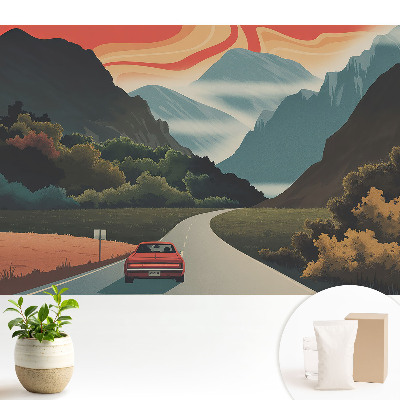 Tapeta do obývačky s motívom retro výletu do hôr