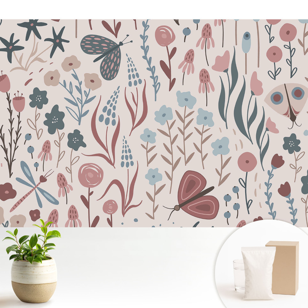 Tapeta na stenu Moderné kvety a motýle