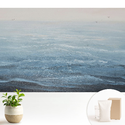 Luxusná tapeta s motívom modrých vĺn a vtákov