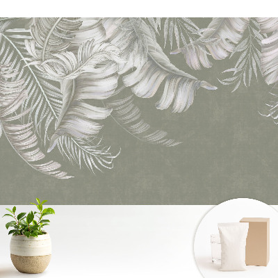 Tapeta Jemné tropické listy na sivom pozadí