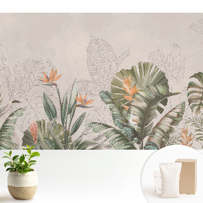 Luxusná tapeta s motívom exotickej vegetácie a farebnými kvetmi