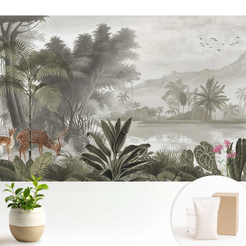 Tapeta do obývačky Exotická lesná krajina s jeleňmi