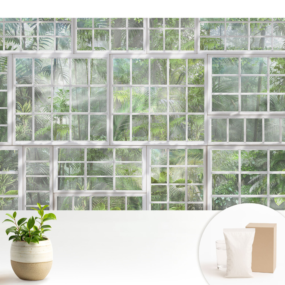 Luxusná tapeta Zelená džungľa za bielymi oknami