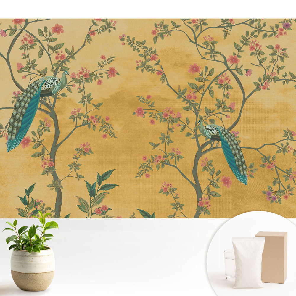 Tapeta do obývačky Pávie kvetinové motívy