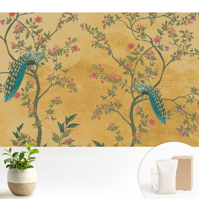 Tapeta do obývačky Pávie kvetinové motívy