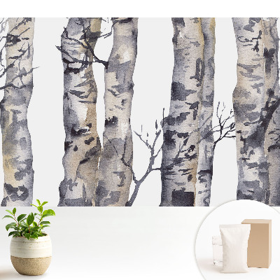 Luxusná tapeta s motívom sivých osikových kmeňov v akvarelovom prevedení