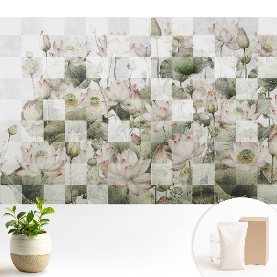 Tapeta s motívom lotosových kvetov a geometrických vzorov