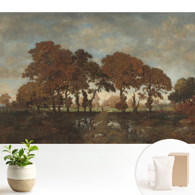 Tapeta do obývačky s motívom jesenných stromov v rustikálnej krajine