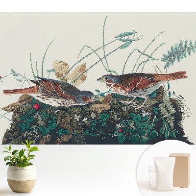 Tapeta do obývačky s motívom vtákov medzi zeleňou