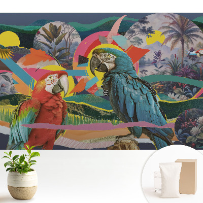 Luxusná tapeta s motívom farebných papagájov v tropickom prostredí