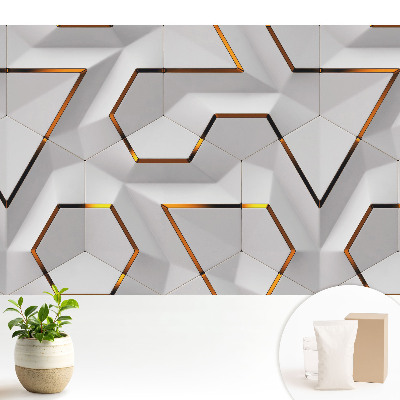 Tapeta do obývačky Geometrické šesťuholníky so žltými akcentmi