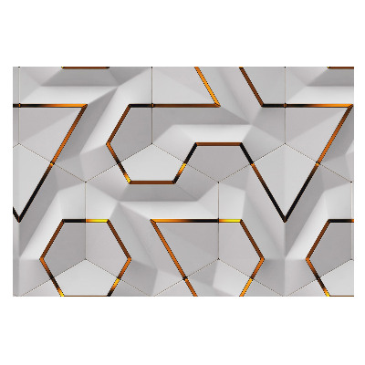 Tapeta do obývačky s geometrickým vzorom šesťuholníkov a žltými akcentmi