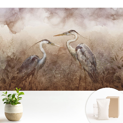 Tapeta do obývačky Dva žeriavy v jemných farbách