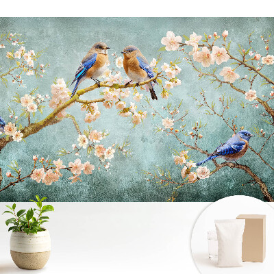 Tapeta na stenu Vtáky na kvitnúcich konároch pastelový vzor