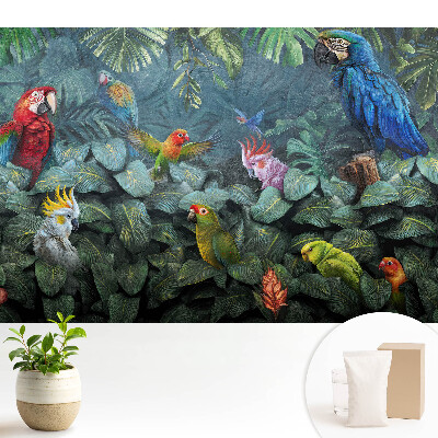 Tapeta na stenu s motívom tropických papagájov a listov