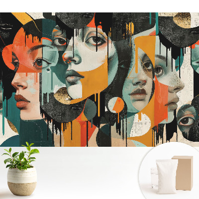 Tapeta s abstraktnými tvárami v sýtych farbách