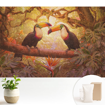 Luxusná tapeta s motívom tukánov v tropickom štýle