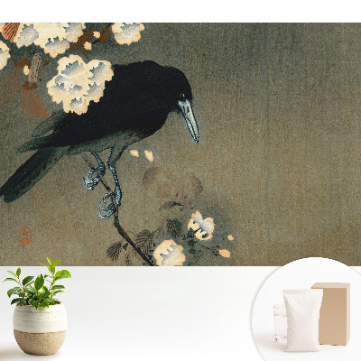 Tapeta do obývačky s motívom japonského vtáka v kvetoch