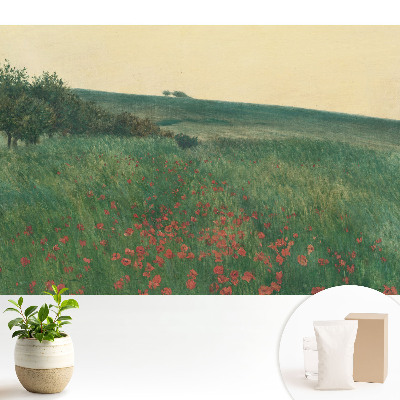 Tapeta do obývačky Rustikálna lúka plná makov a stromov