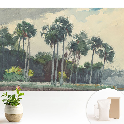 Tapeta s motívom tropických paliem v akvarelovom štýle