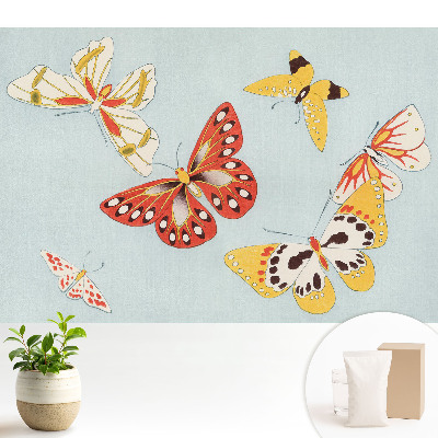 Tapeta s farebnými motýľmi na svetlom pozadí